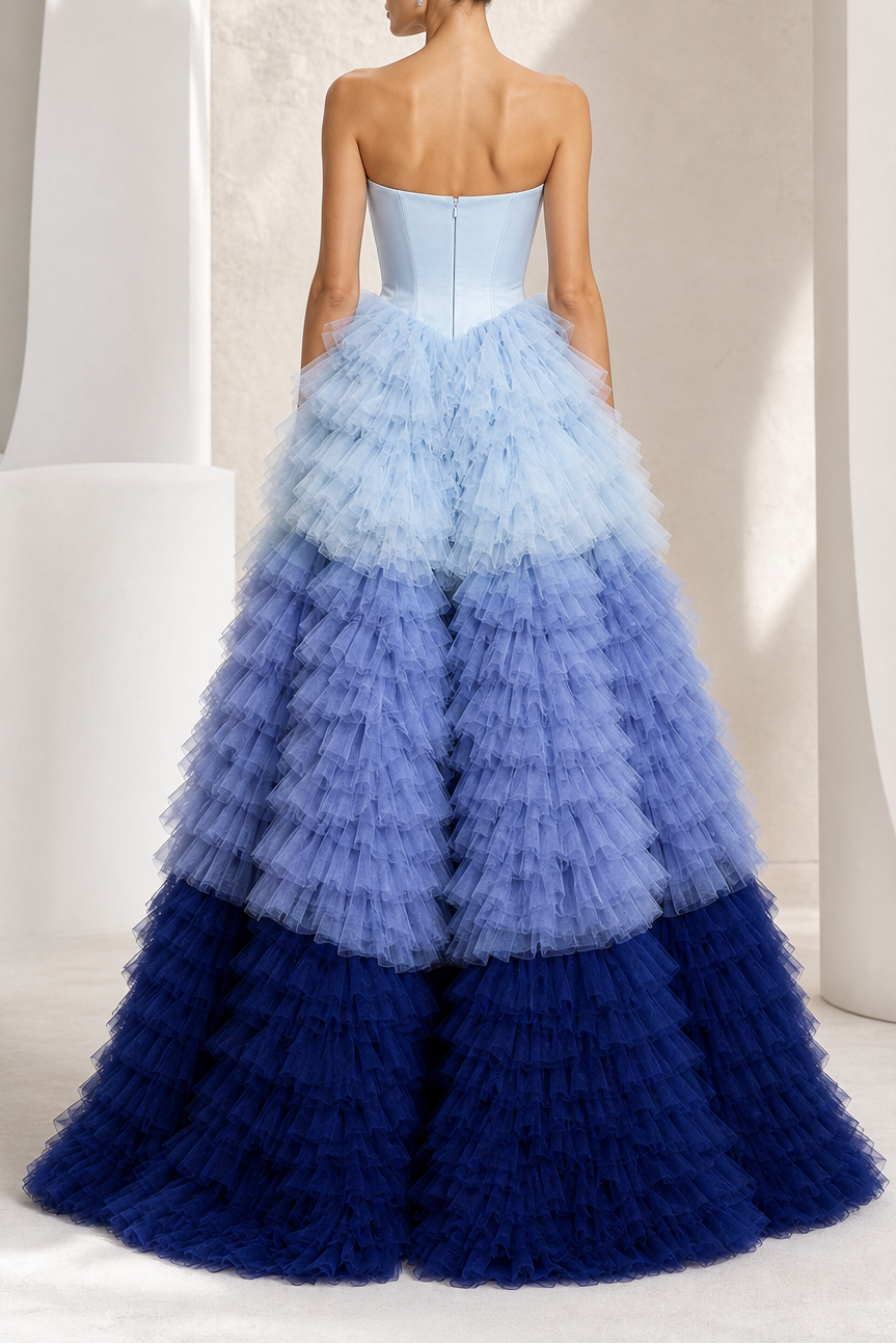 Blue Ombré Ruffle Ball Gown