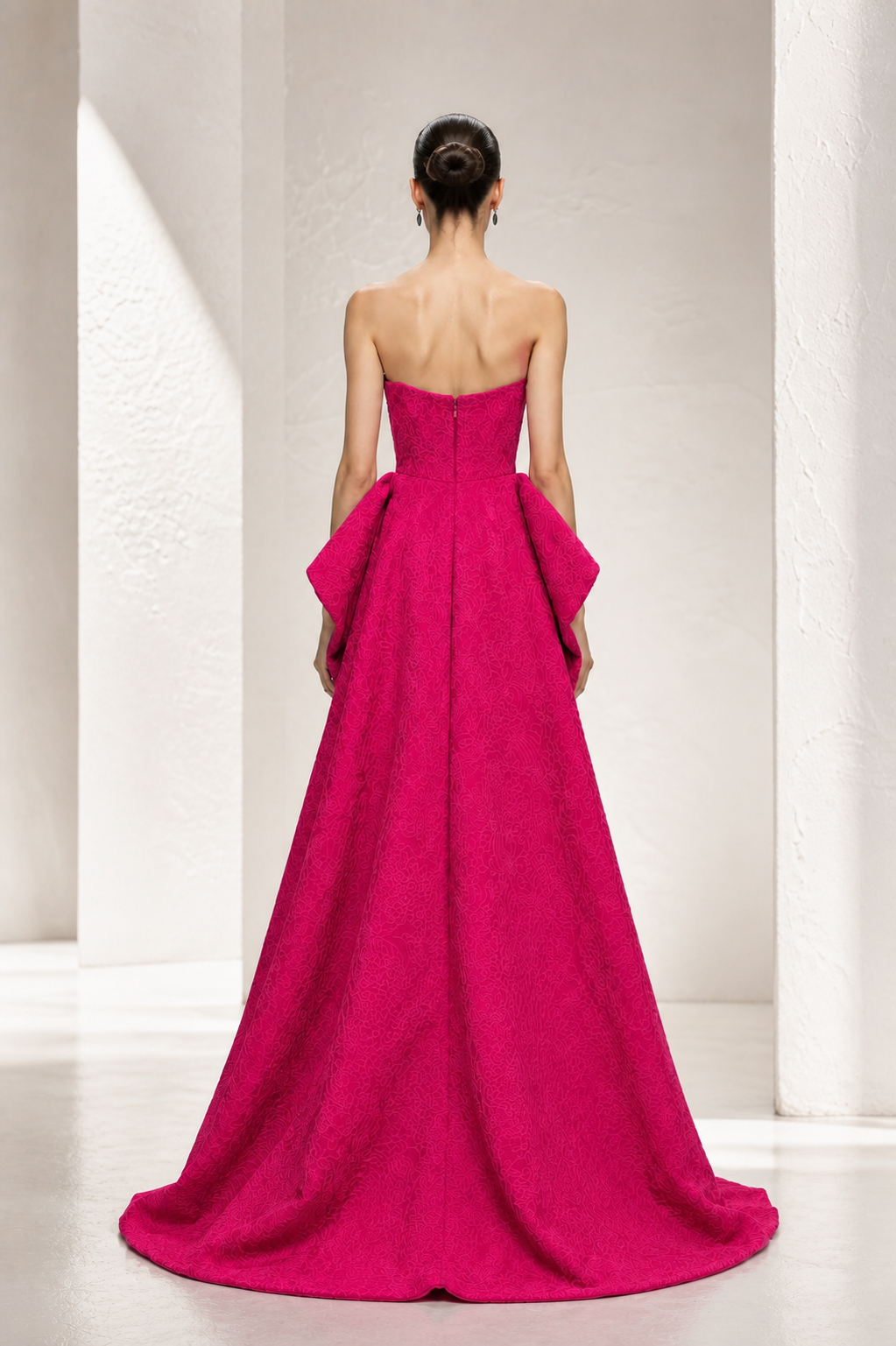 Fuchsia Brocade Peplum Gown