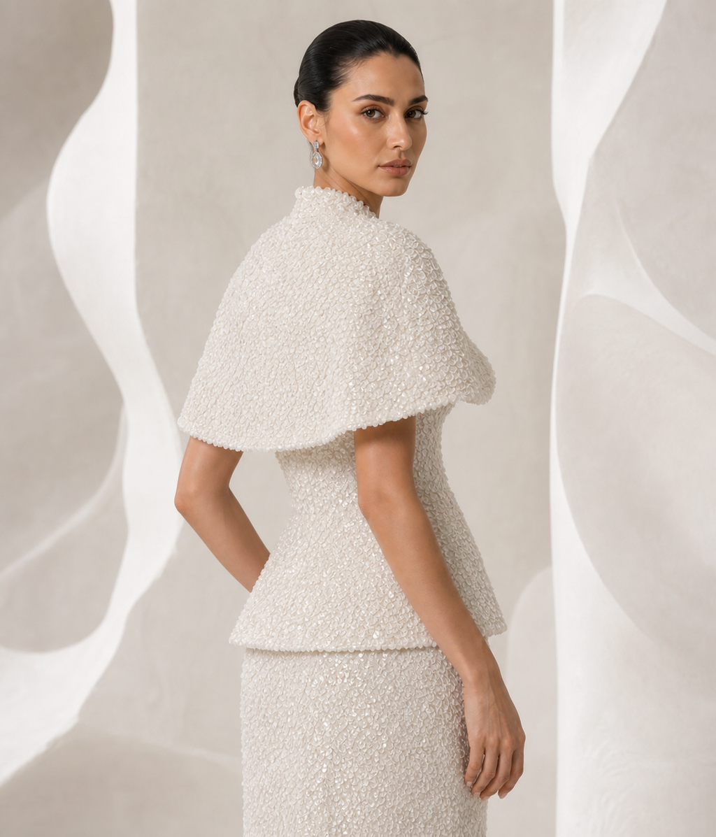 Ivory Pearl Sequin Capelet Set