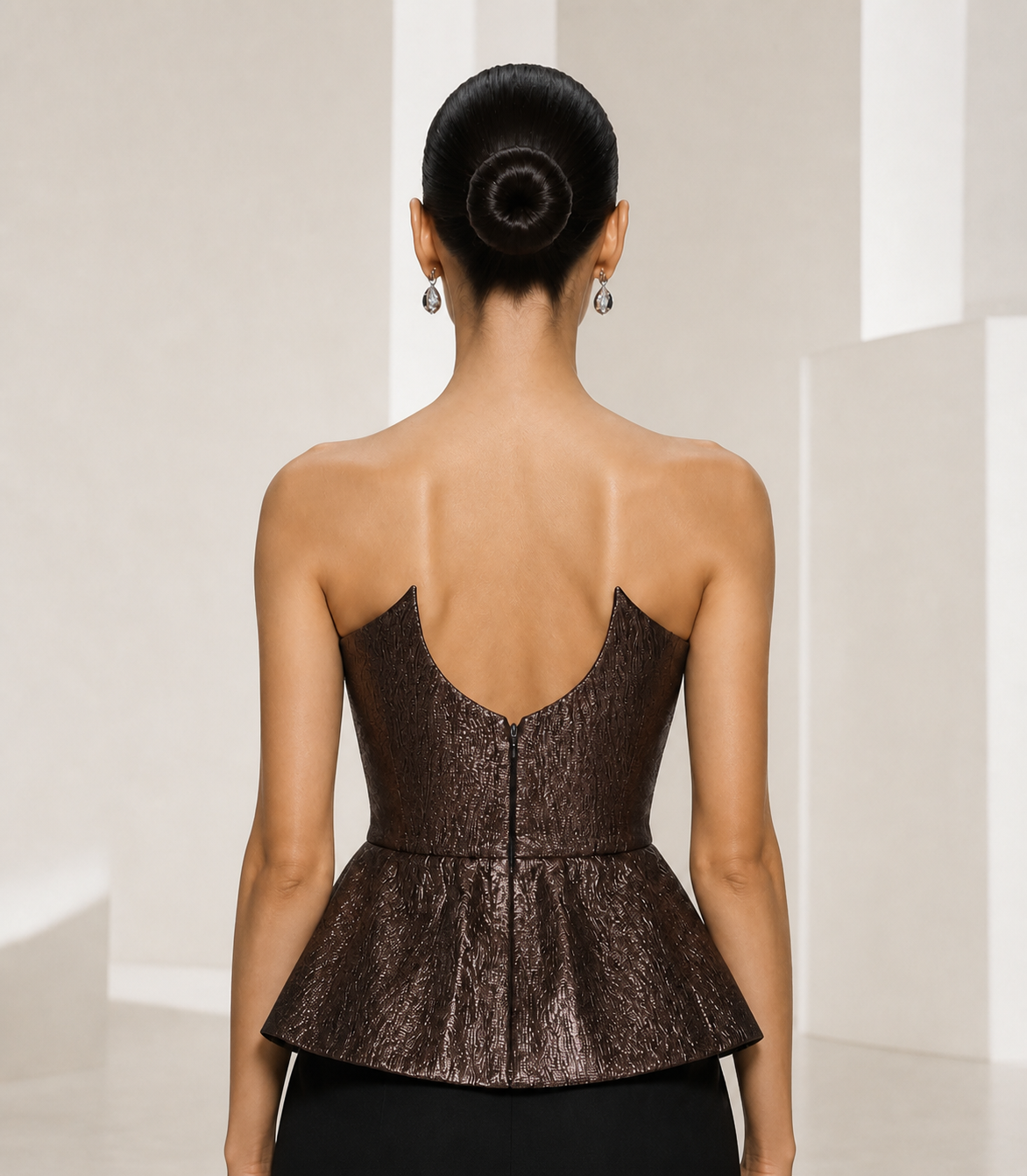 Bronze Brocade Peplum Bustier