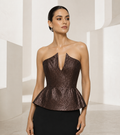 Bronze Brocade Peplum Bustier