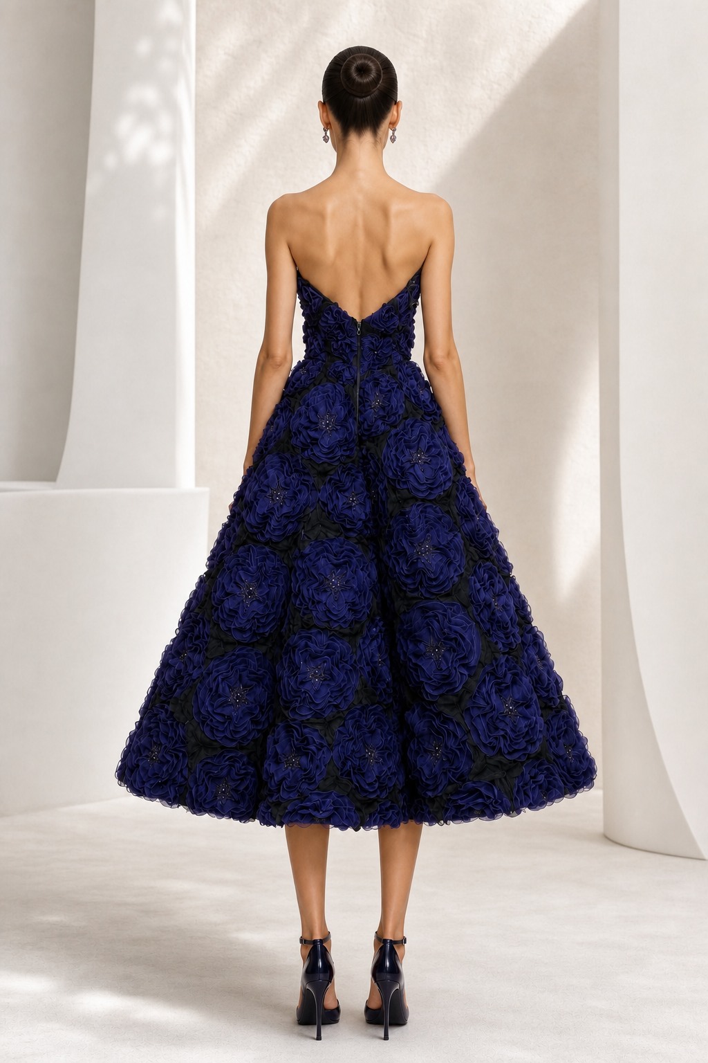 Indigo Rosette Tea-Length Gown