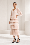 Blush Pleated Tiered Midi Dress