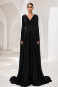 Black Beaded Cape-Panel Gown