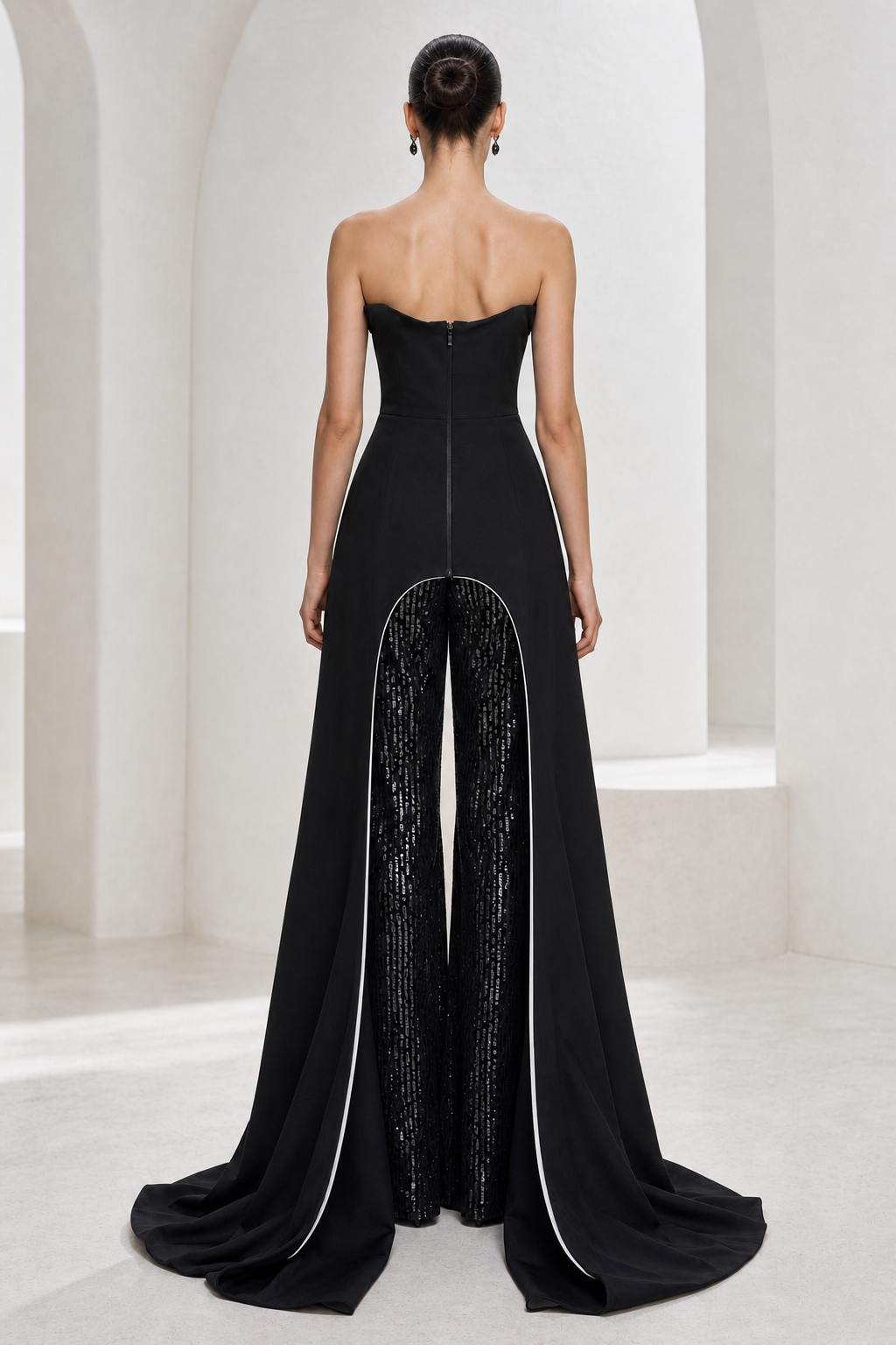 Black Overskirt Gown & Sequin Trousers