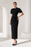 Black Sequin Lace Column Dress