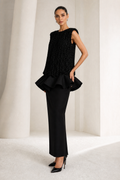 Black Sequin Ruffle Peplum Gown
