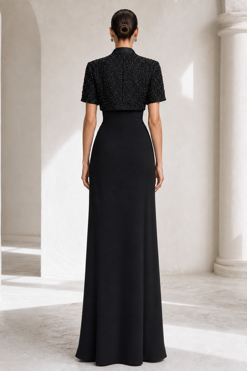 Black Crepe Bolero Button Gown