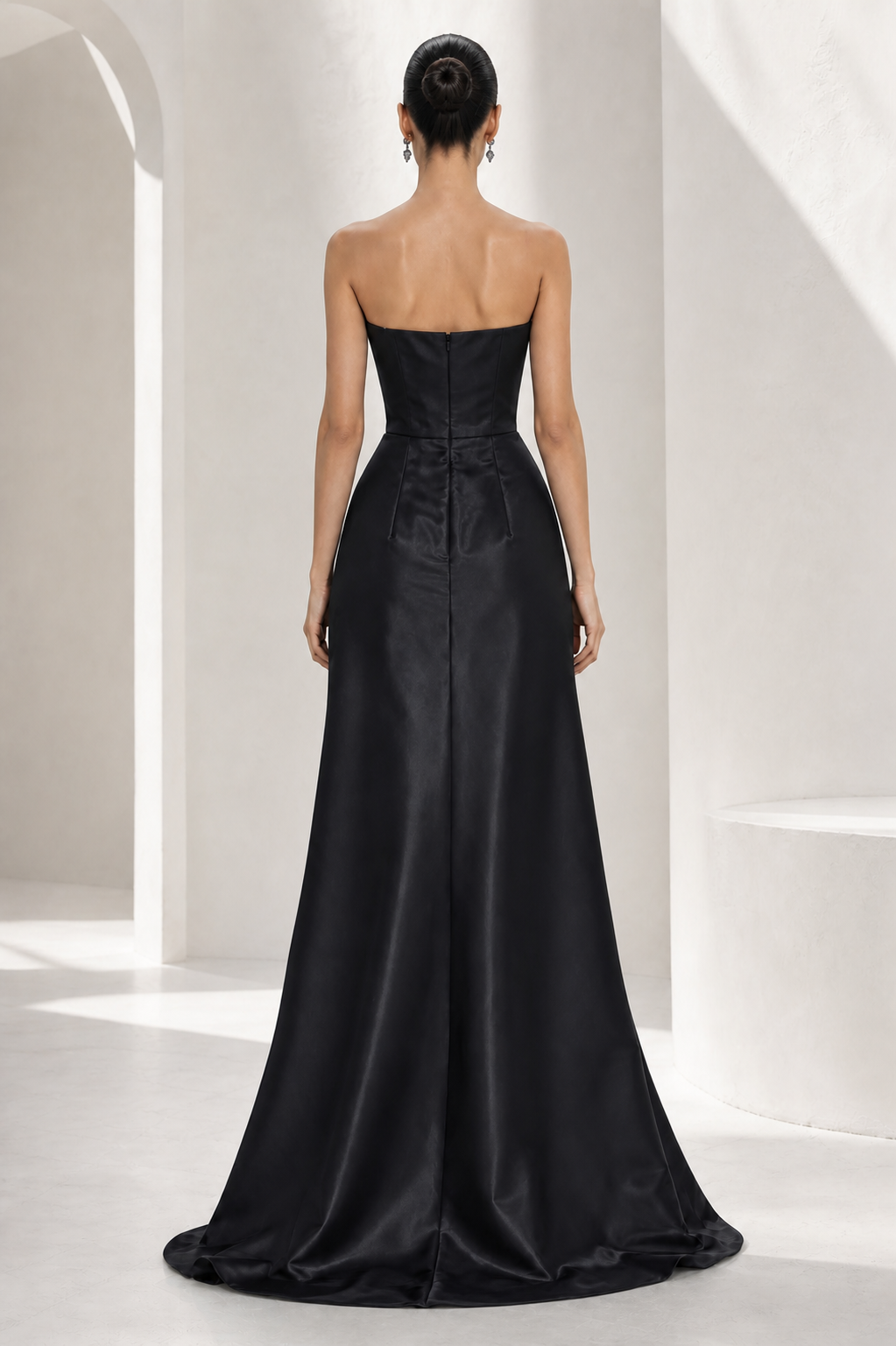 Black & Ivory Satin Overskirt Gown