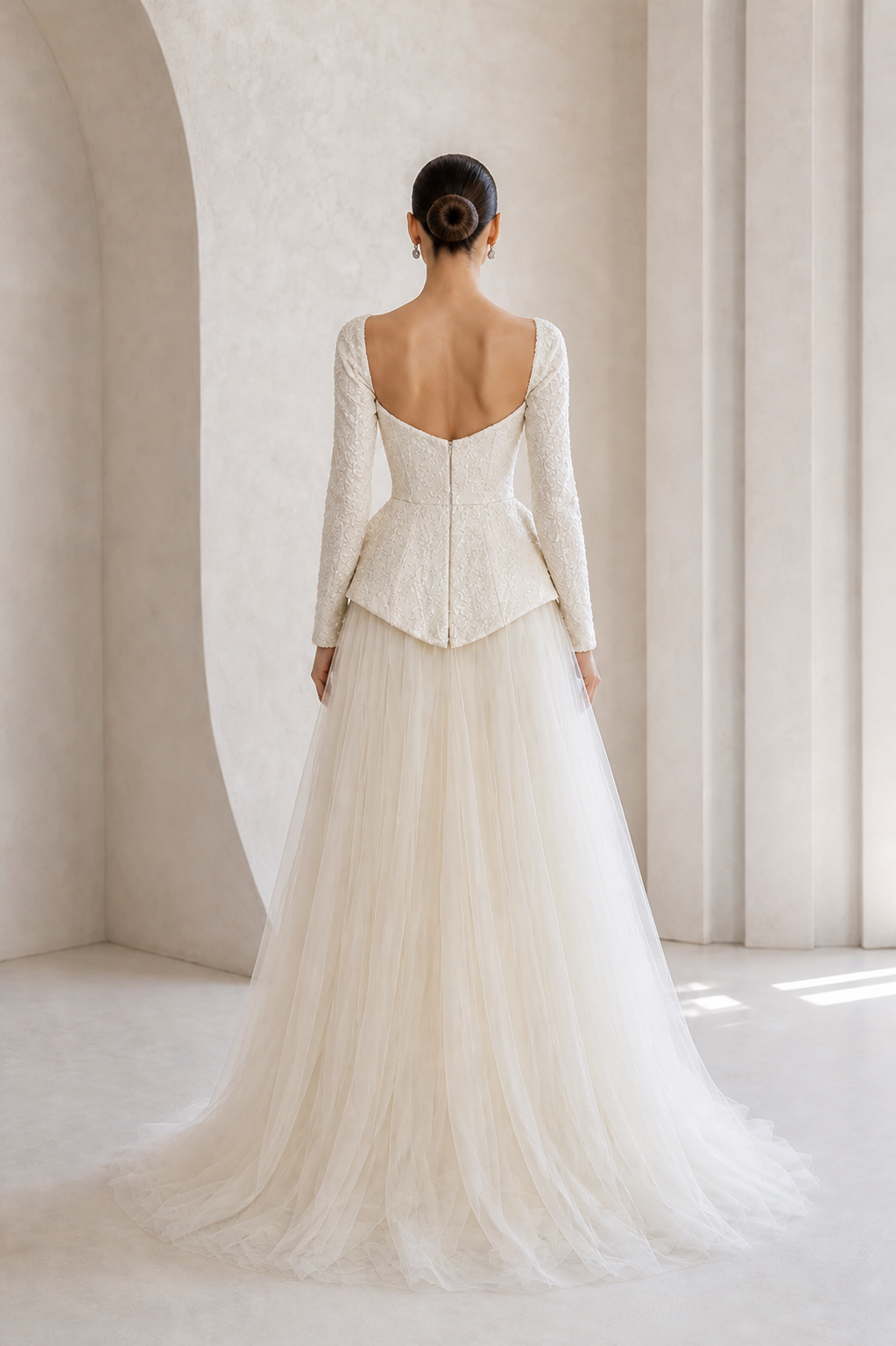 Ivory Beaded Peplum Tulle Ball Gown