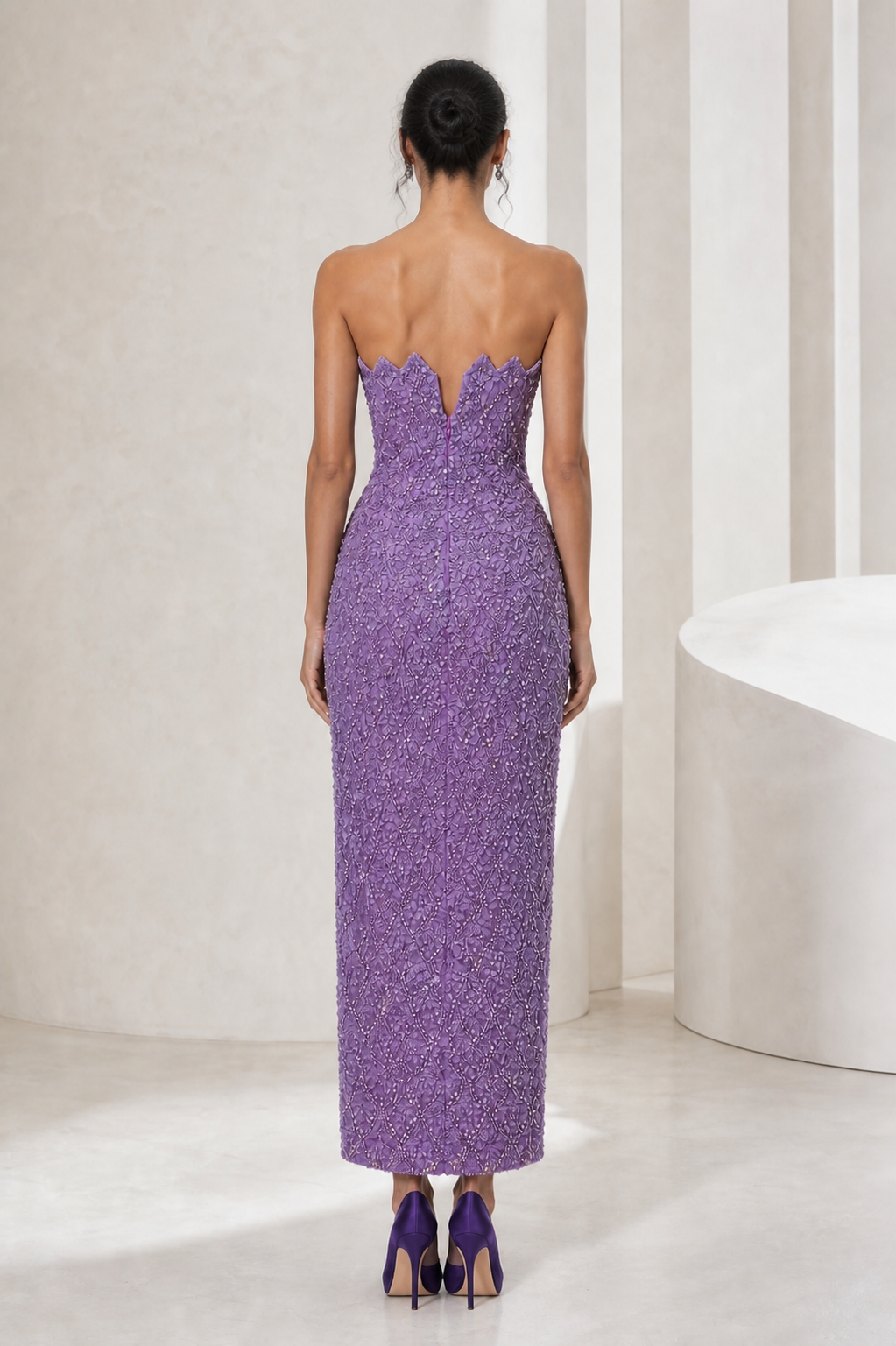 Lavender Beaded Strapless Midi Gown