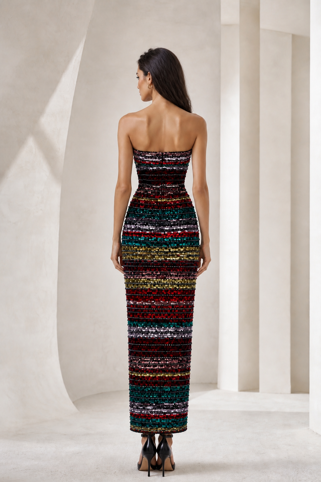Multicolor Sequin Stripe Column Dress