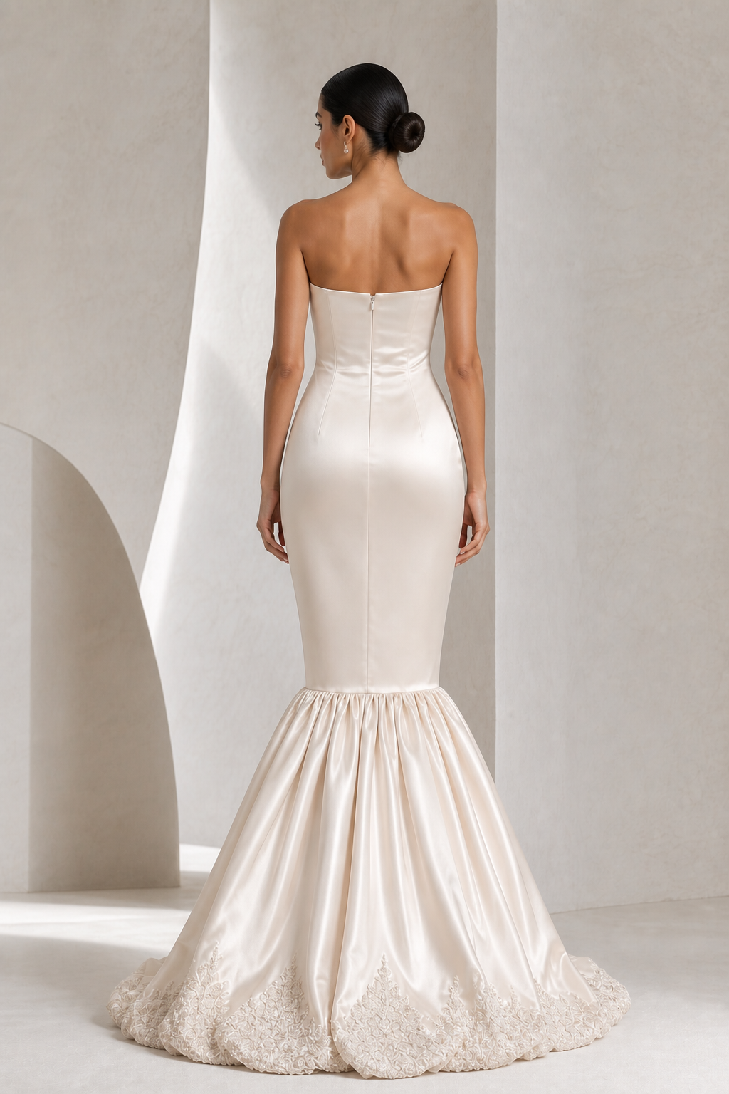 Blush Satin Fishtail Mermaid Gown