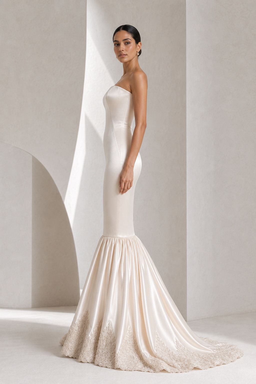 Blush Satin Fishtail Mermaid Gown