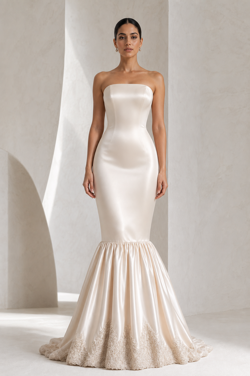 Blush Satin Fishtail Mermaid Gown
