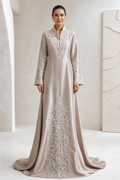 Champagne Embroidered Satin Kaftan Gown