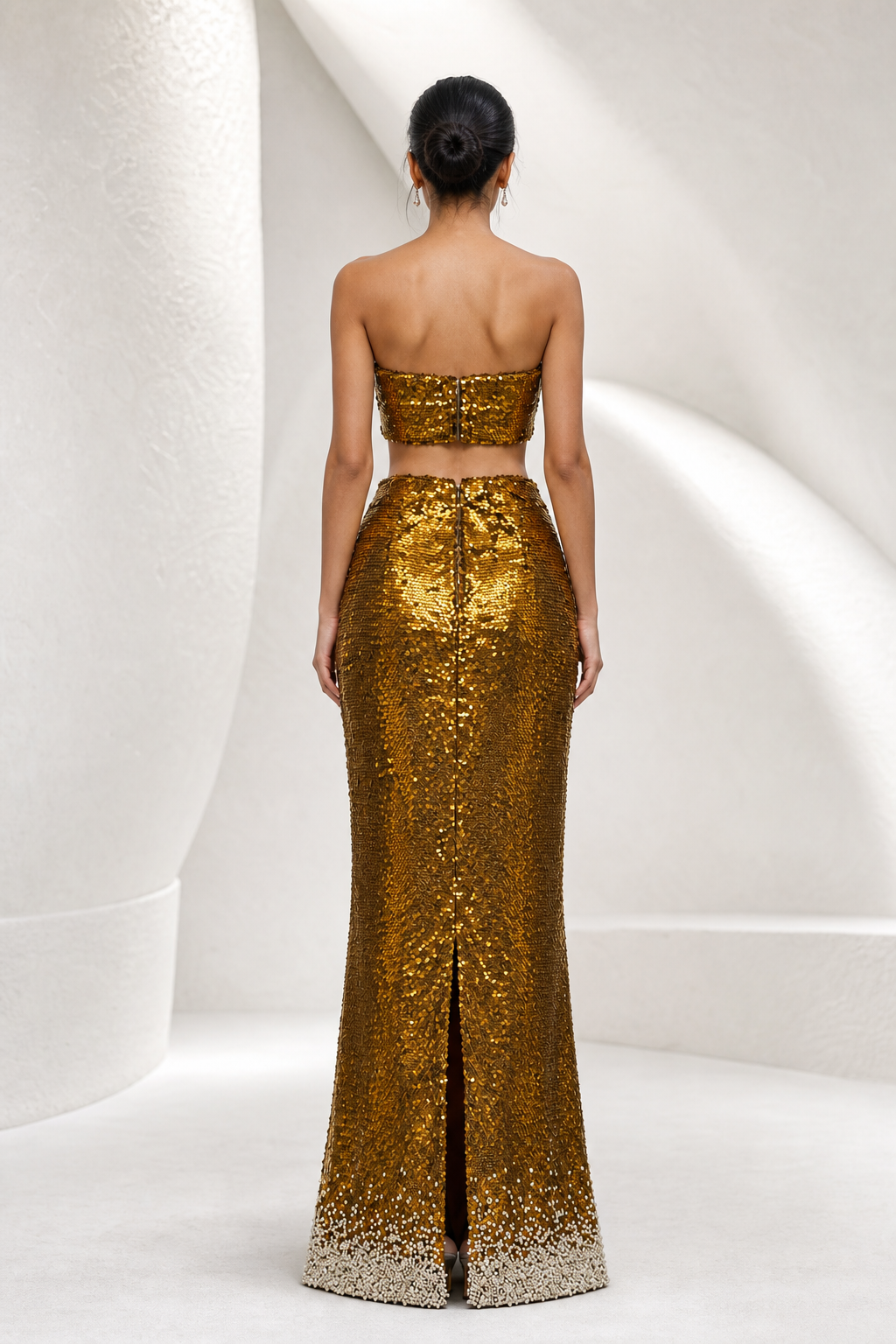 Antique Gold Sequin Two-Piece Set
