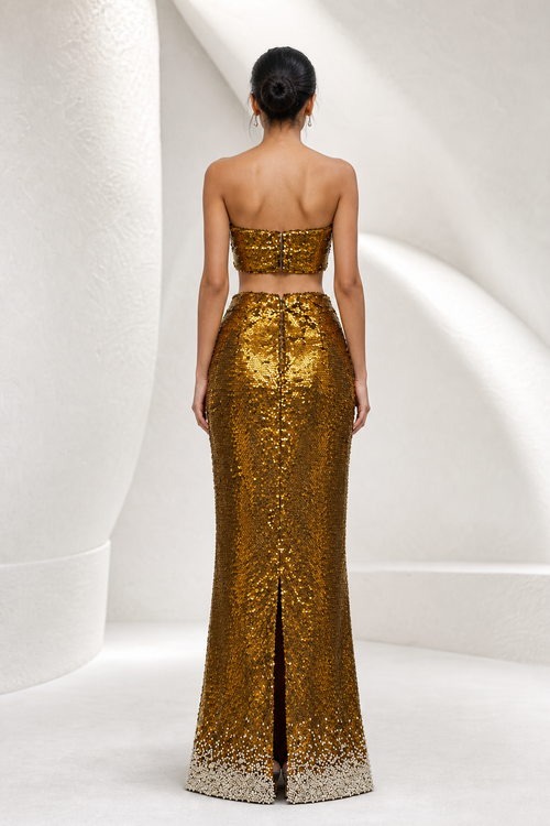 Antique Gold Sequin Two-Piece Set