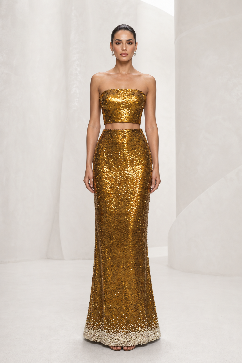 Antique Gold Sequin Two-Piece Set