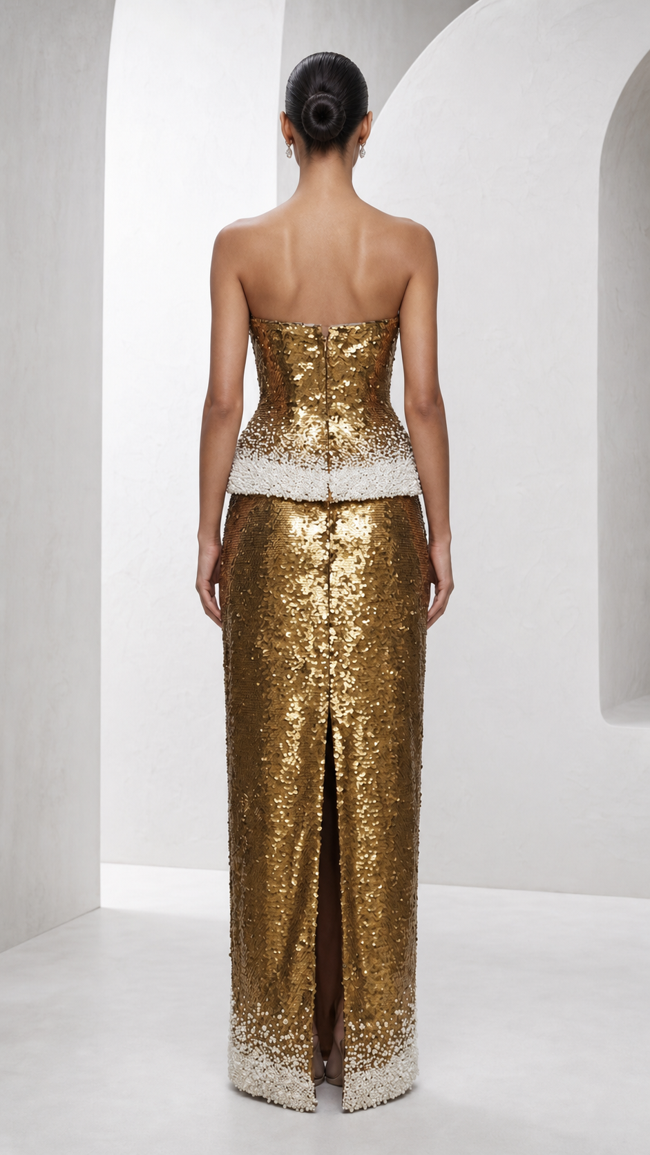 Gold Sequin Peplum Gown