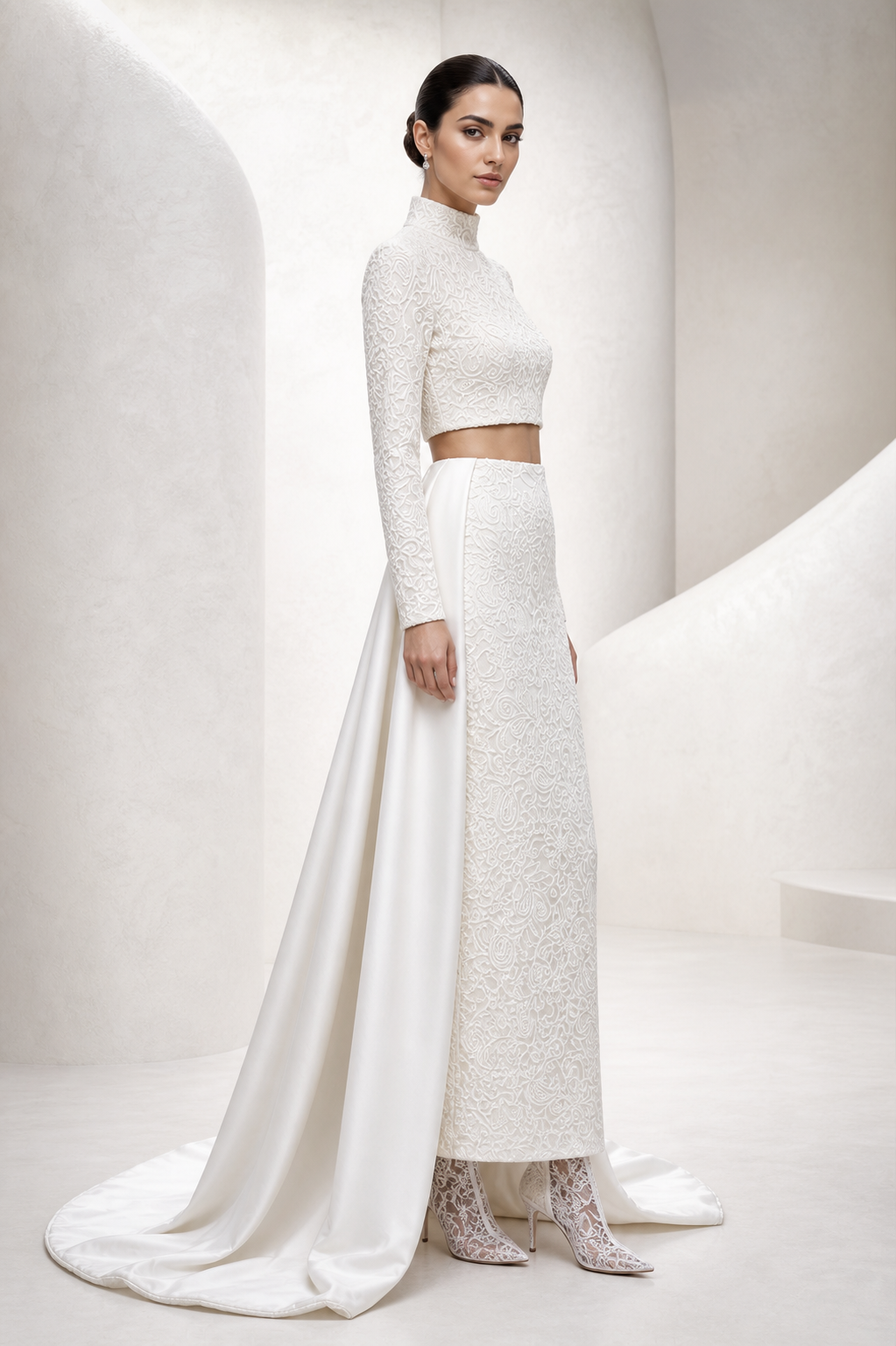 Ivory Lace Two-Piece with Detachable Train