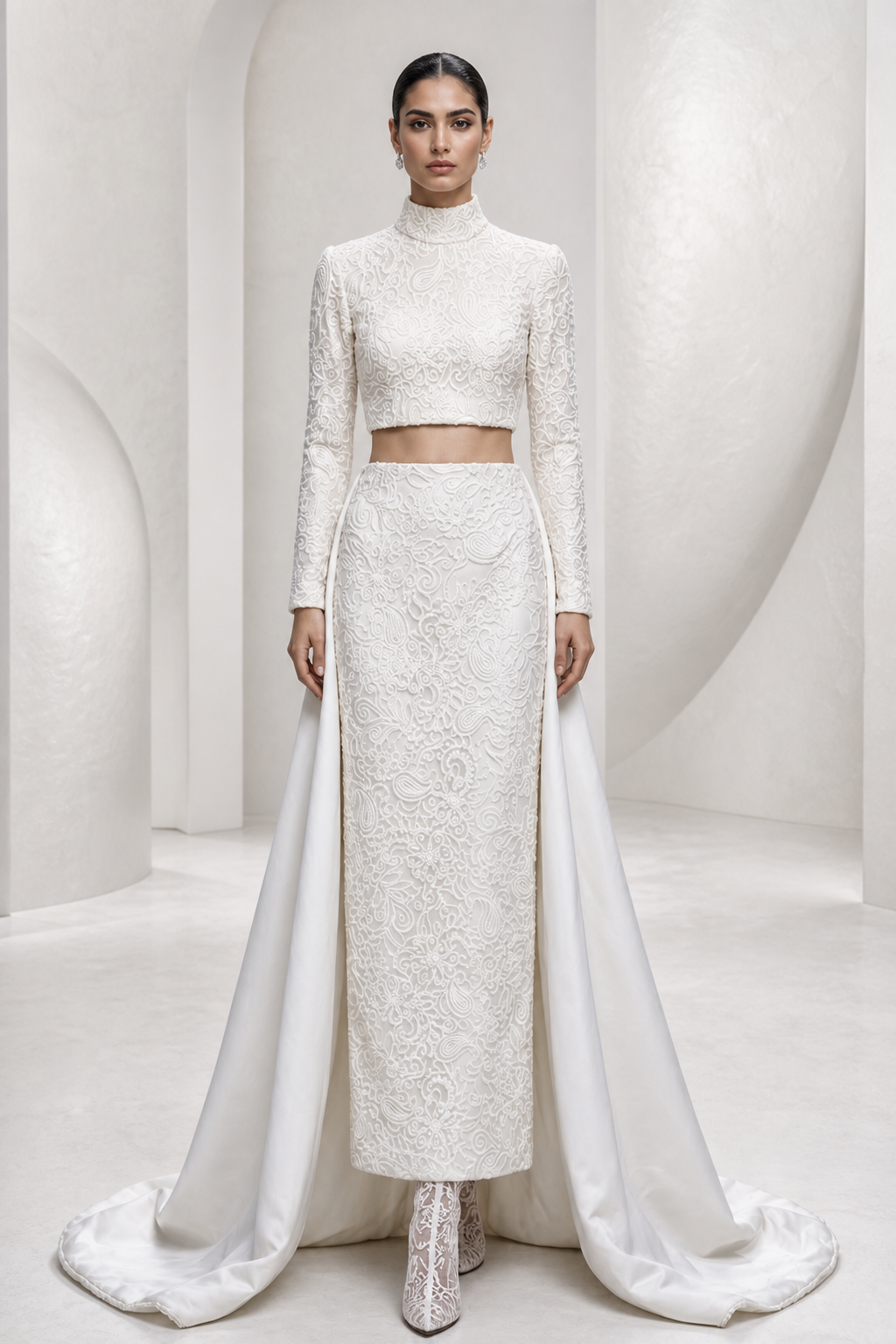 Ivory Lace Two-Piece with Detachable Train