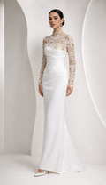 Pearl-Embroidered Illusion Column Gown