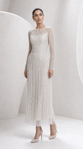 Silver Beaded Fringe Tea-Length Gown