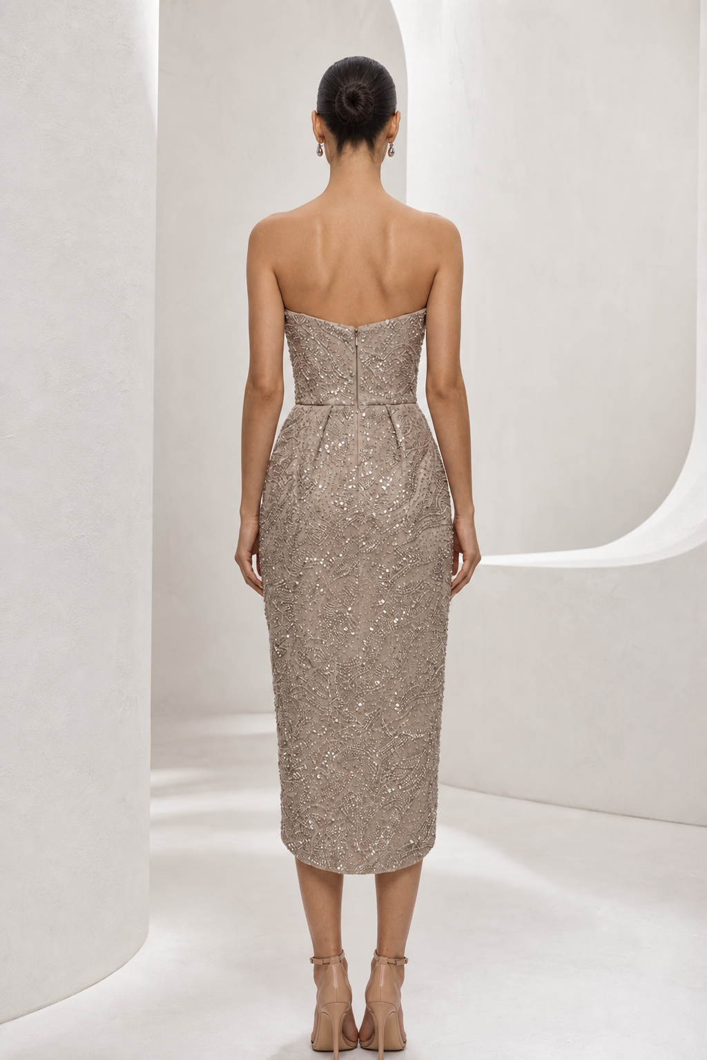 Champagne Beaded Wrap Cocktail Dress