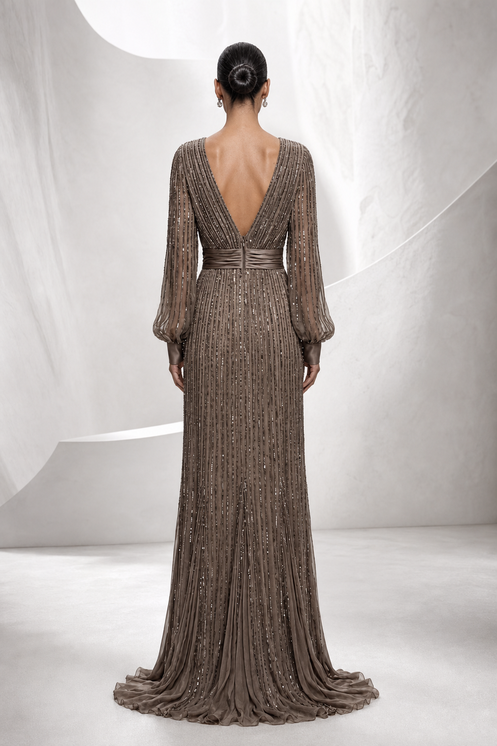 Mink Beaded Plunge Gown