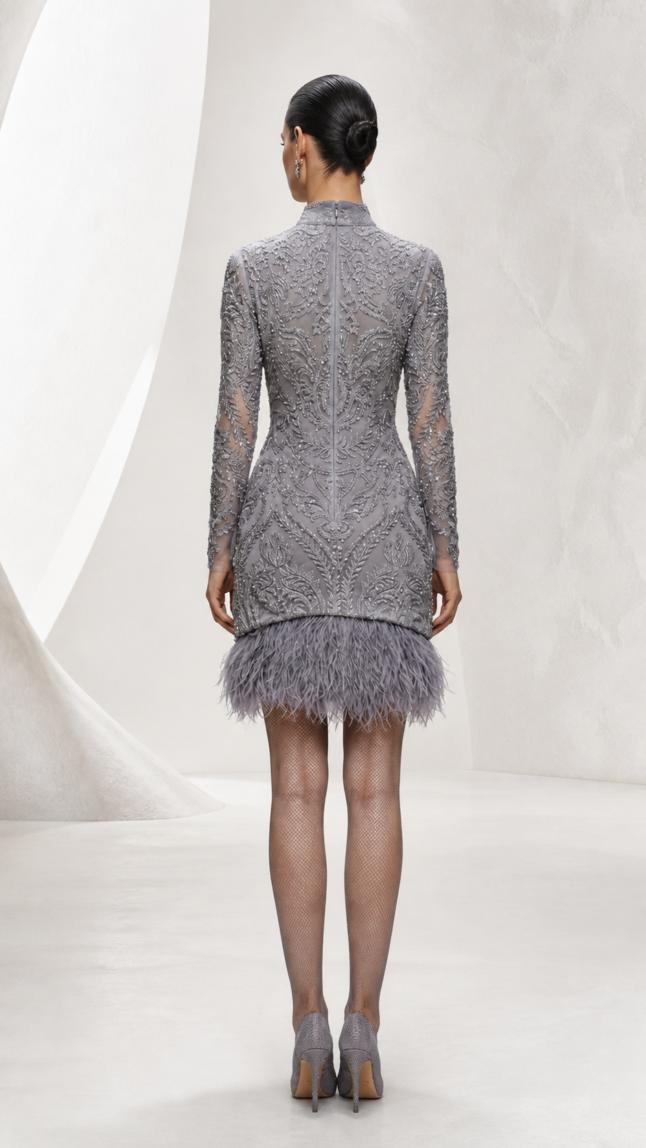 Silver Lace Feather-Hem Mini