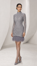 Silver Lace Feather-Hem Mini