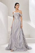 Iridescent Swirl Off-Shoulder Gown
