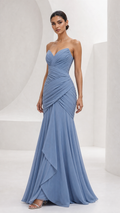 Dusty Blue Ruched Mermaid Gown