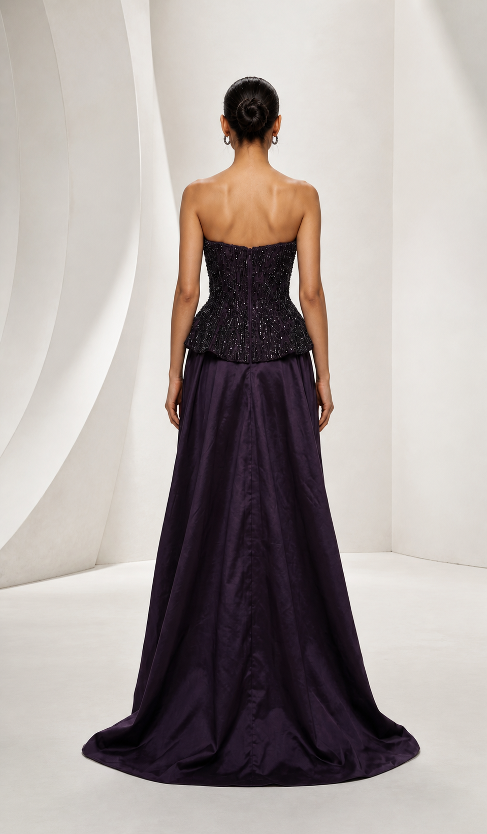 Aubergine Beaded Corset Gown