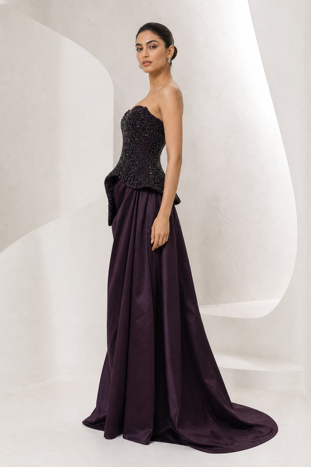 Aubergine Beaded Corset Gown