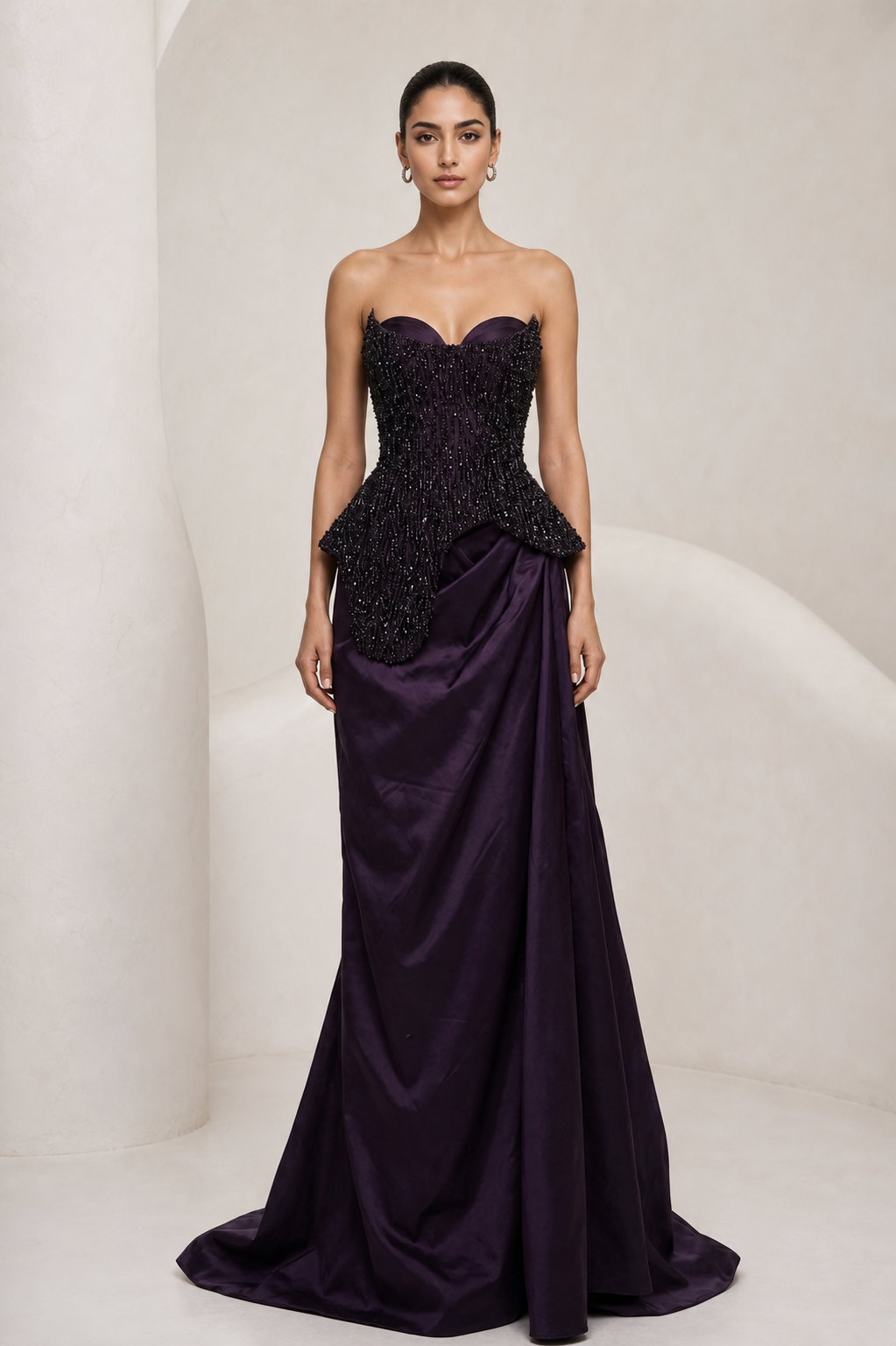 Aubergine Beaded Corset Gown