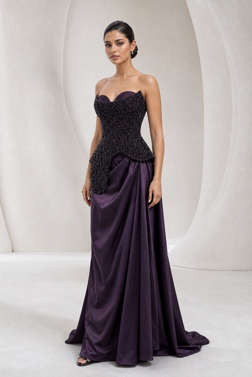 Aubergine Beaded Corset Gown