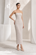 Ivory Lattice-Beaded Column Gown