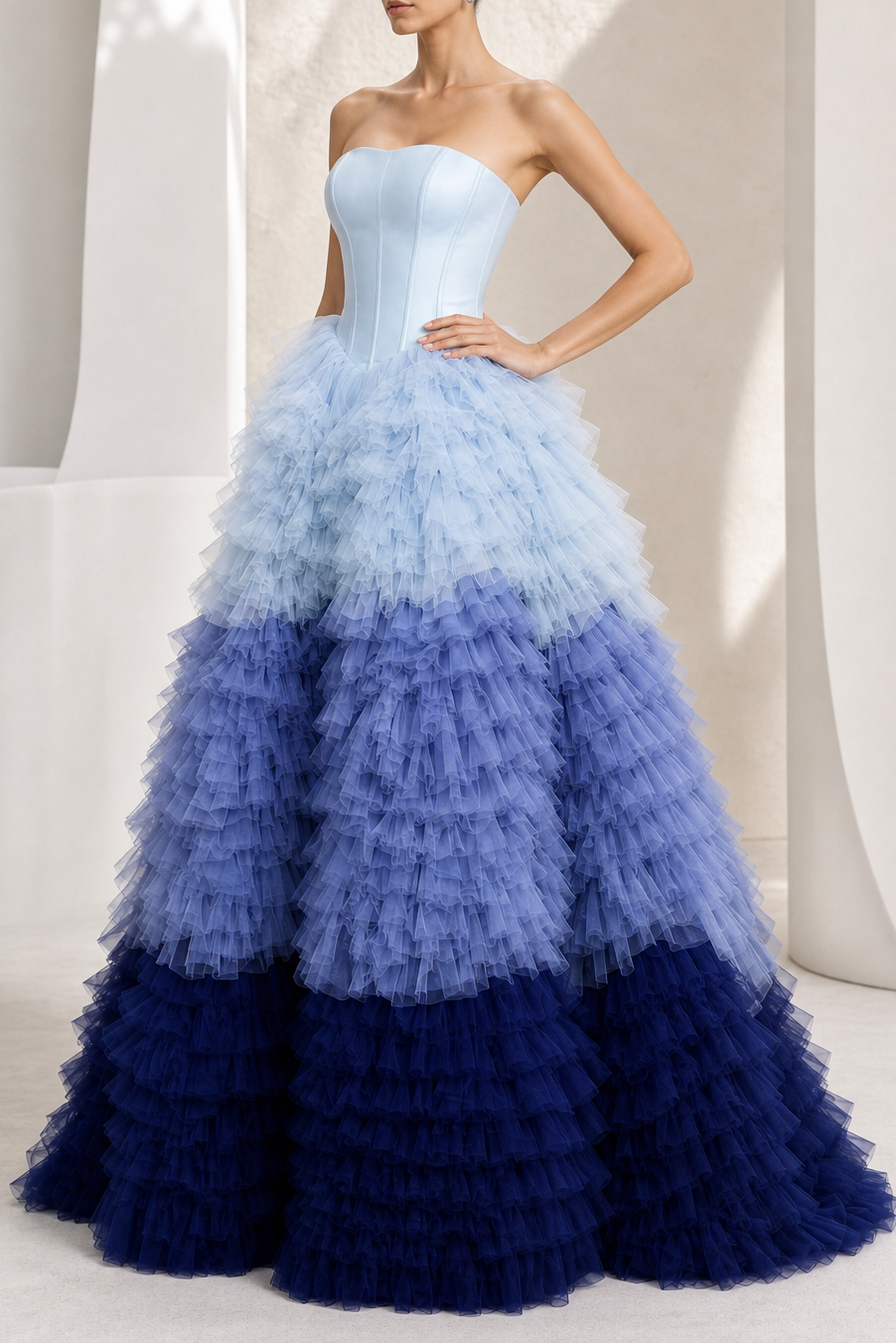Blue Ombré Ruffle Ball Gown